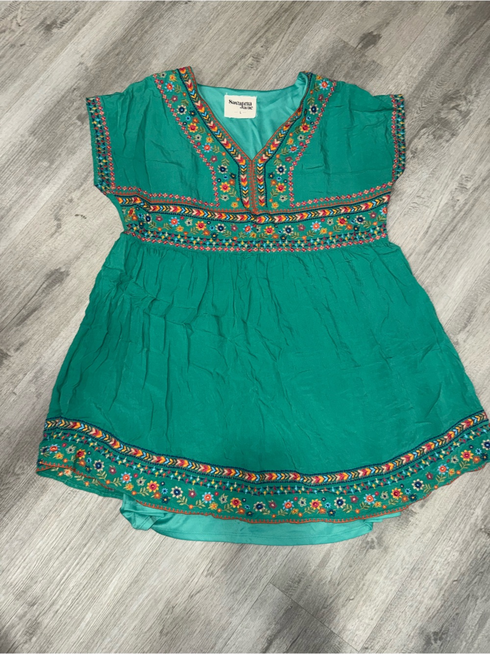 Savanna Jane Teal Embroidered Midi Dress